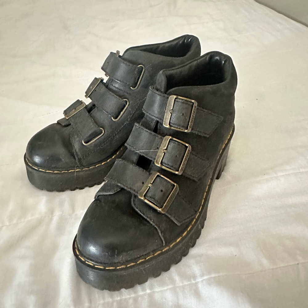 Dr. Martens Black Ankle Boots with Yellow Stitching